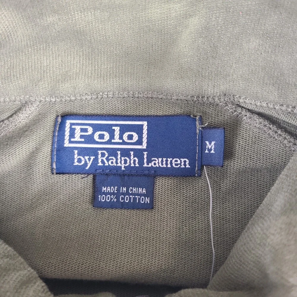 Polo Ralph Lauren Sweater Mens Medium Olive Green Quarter Zip Elbow Patch